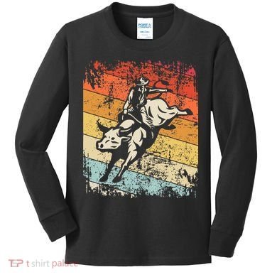 Retro Bull Riding For Cowboy Kids Long Sleeve Shirt