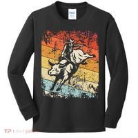 Retro Bull Riding For Cowboy Kids Long Sleeve Shirt thumb 0