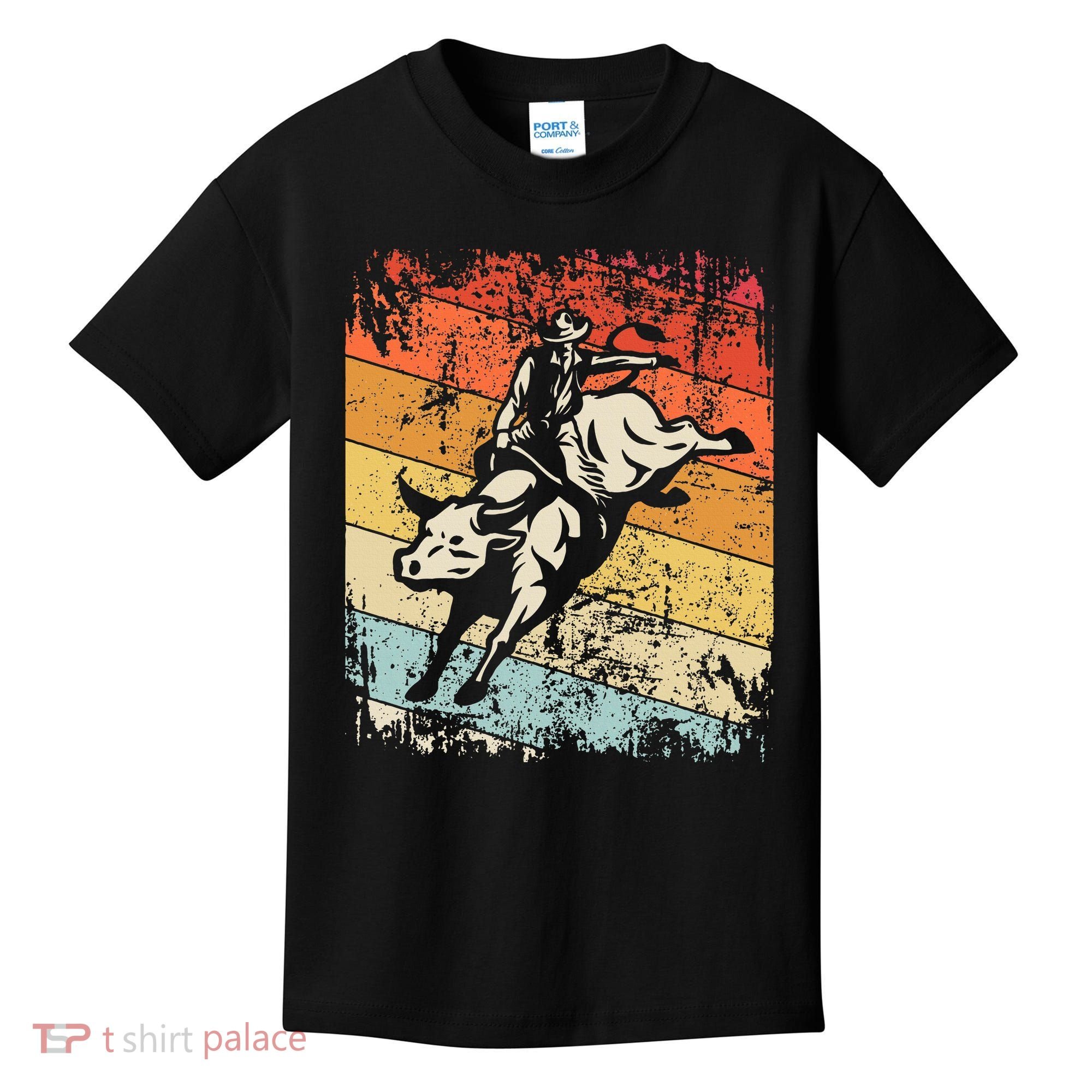 Retro Bull Riding For Cowboy Kids T-Shirt