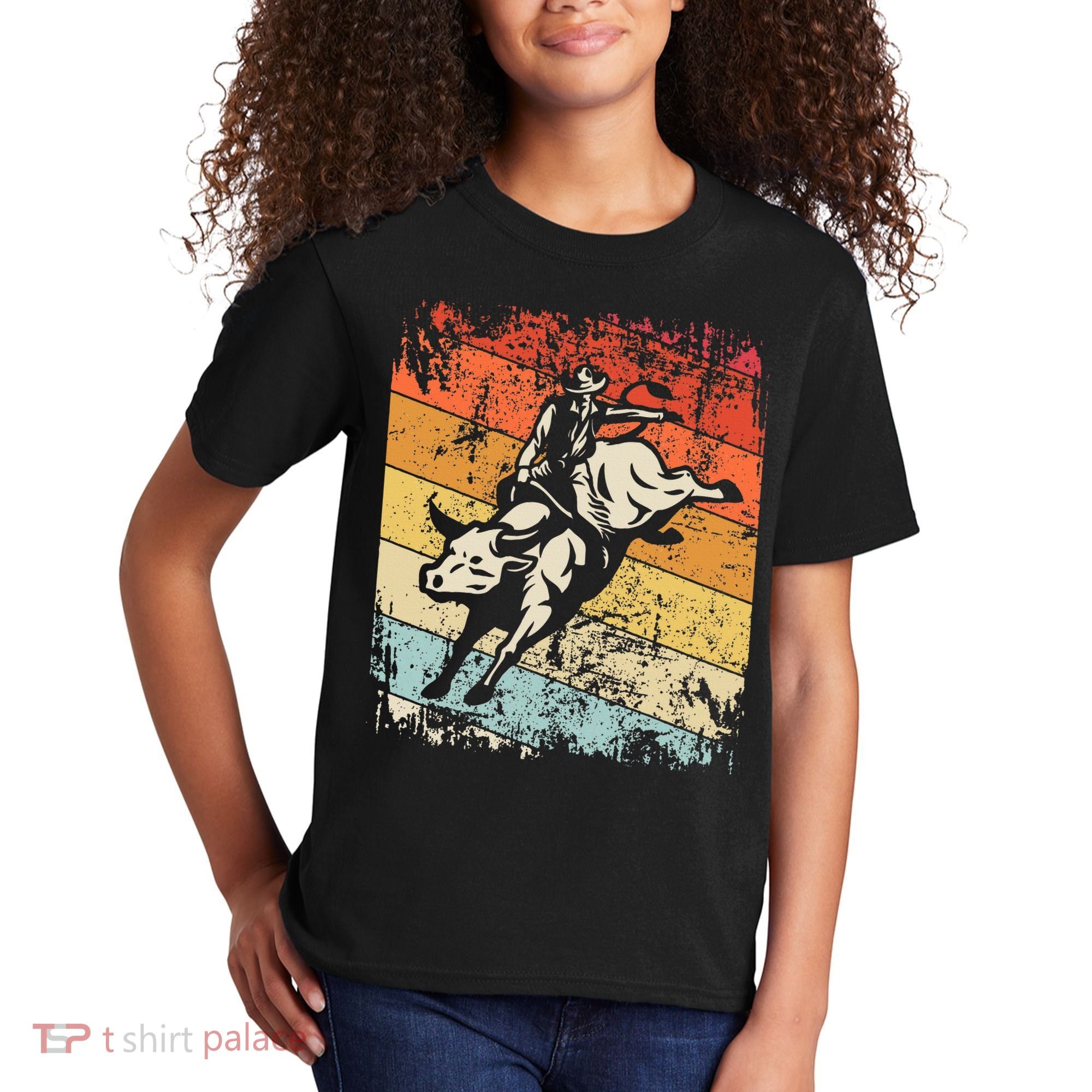Retro Bull Riding For Cowboy Kids T-Shirt