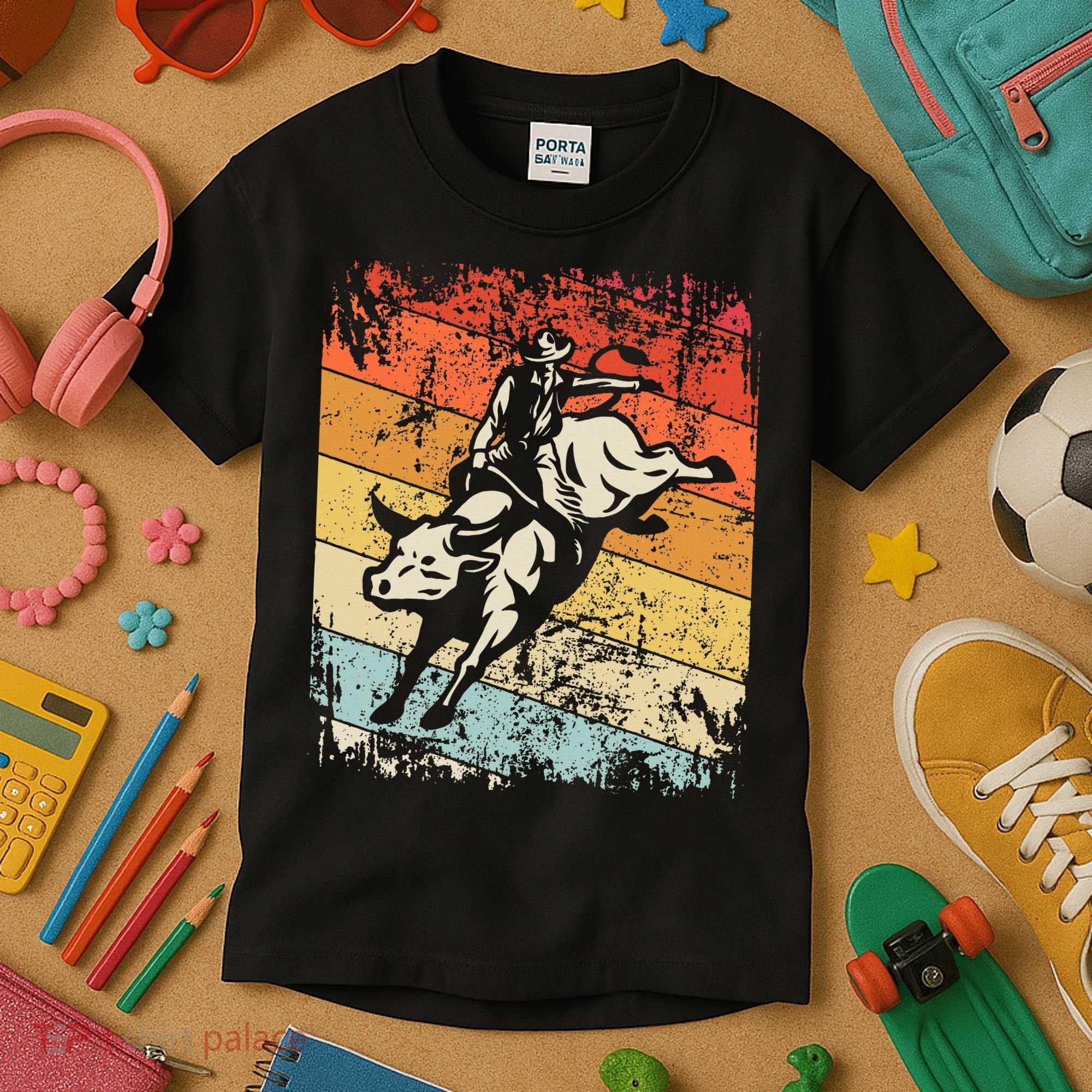 Retro Bull Riding For Cowboy Kids T-Shirt
