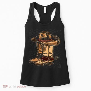 Rodeo Bull Riding Hat Line Dance Boots Cowboy Women's Tank Top