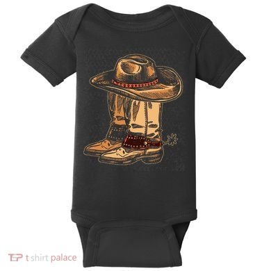 Rodeo Bull Riding Hat Line Dance Boots Cowboy Baby Bodysuit
