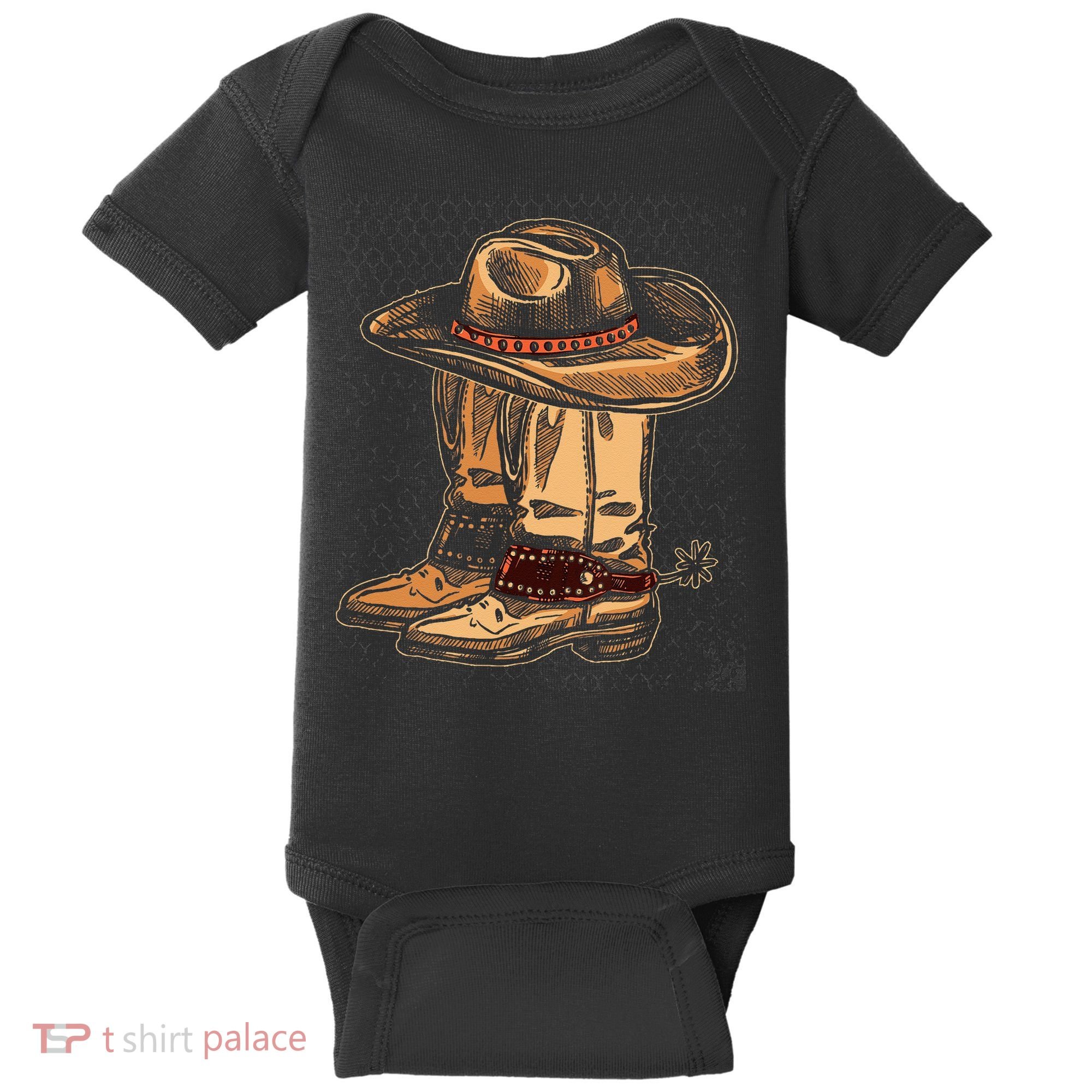 Rodeo Bull Riding Hat Line Dance Boots Cowboy Baby Bodysuit