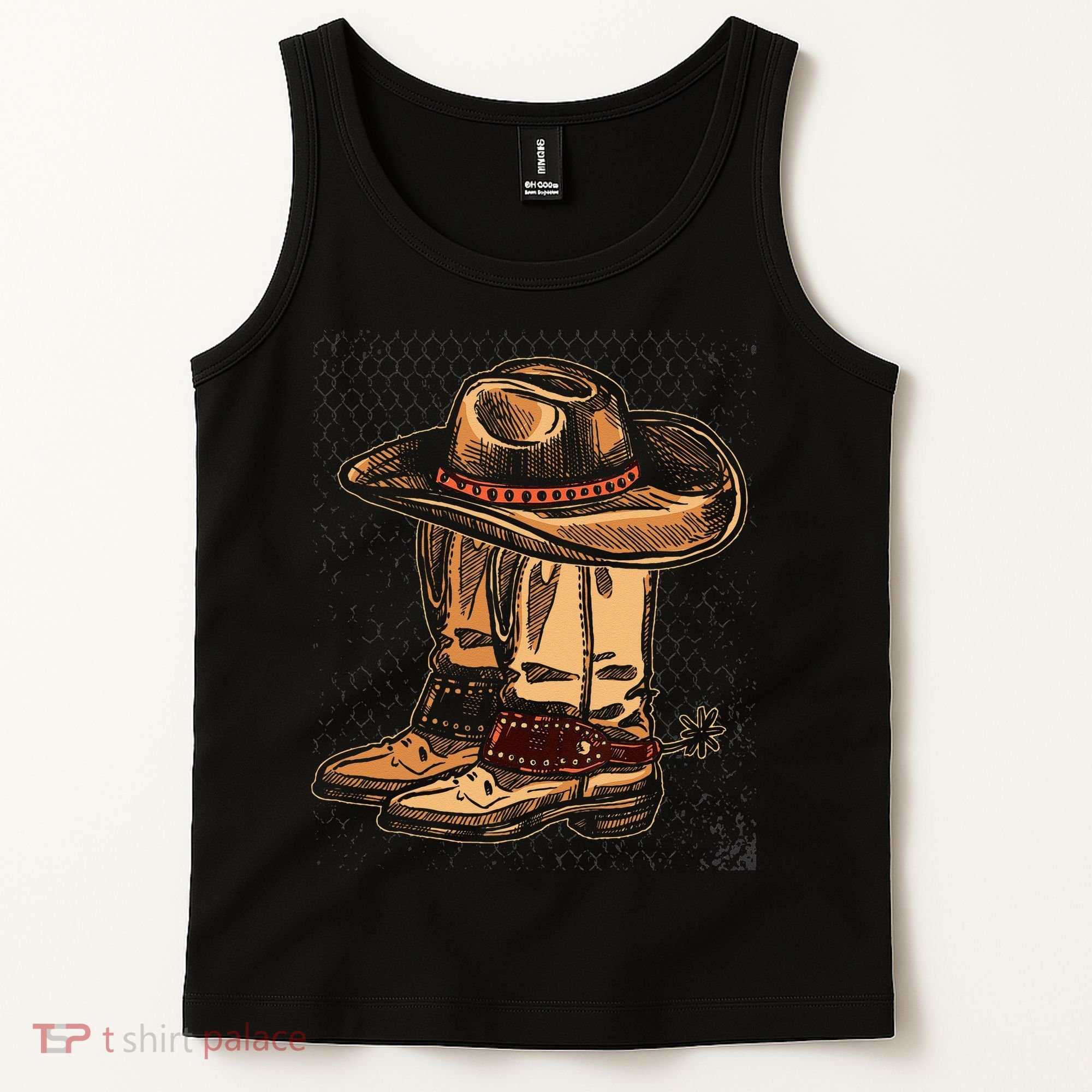 Rodeo Bull Riding Hat Line Dance Boots Cowboy Tank Top