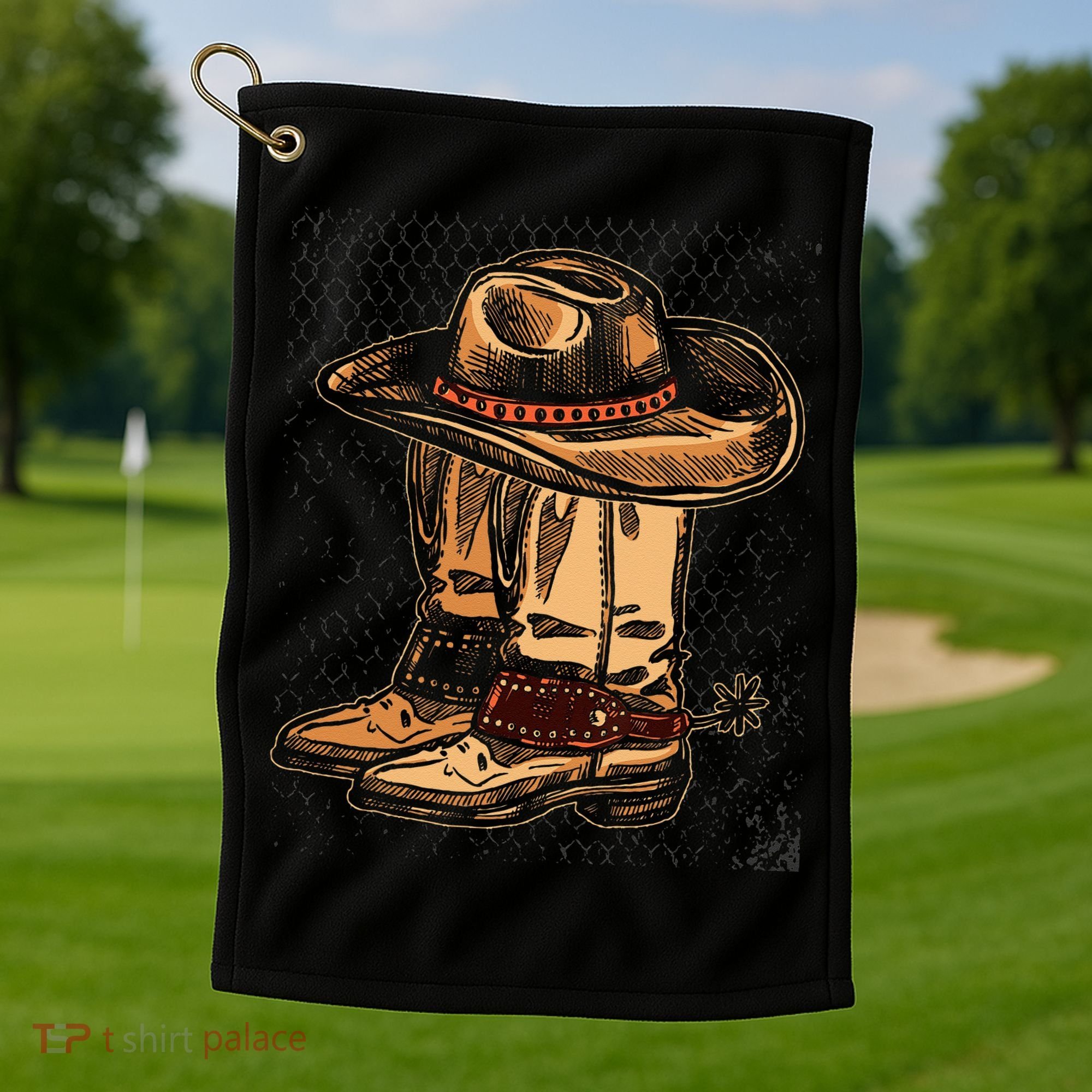 Rodeo Bull Riding Hat Line Dance Boots Cowboy Golf Towel