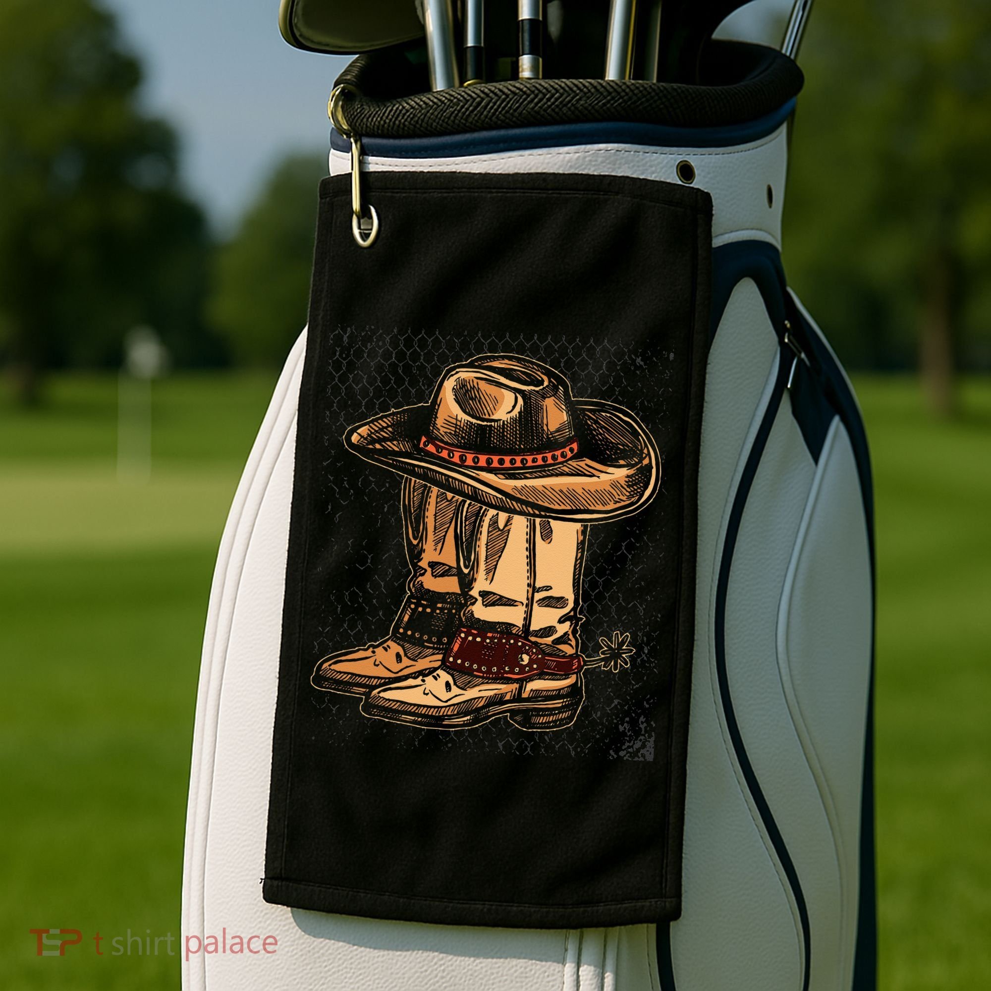 Rodeo Bull Riding Hat Line Dance Boots Cowboy Golf Towel