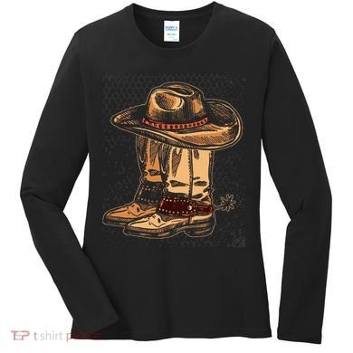 Rodeo Bull Riding Hat Line Dance Boots Cowboy Women's Long Sleeve Shirt
