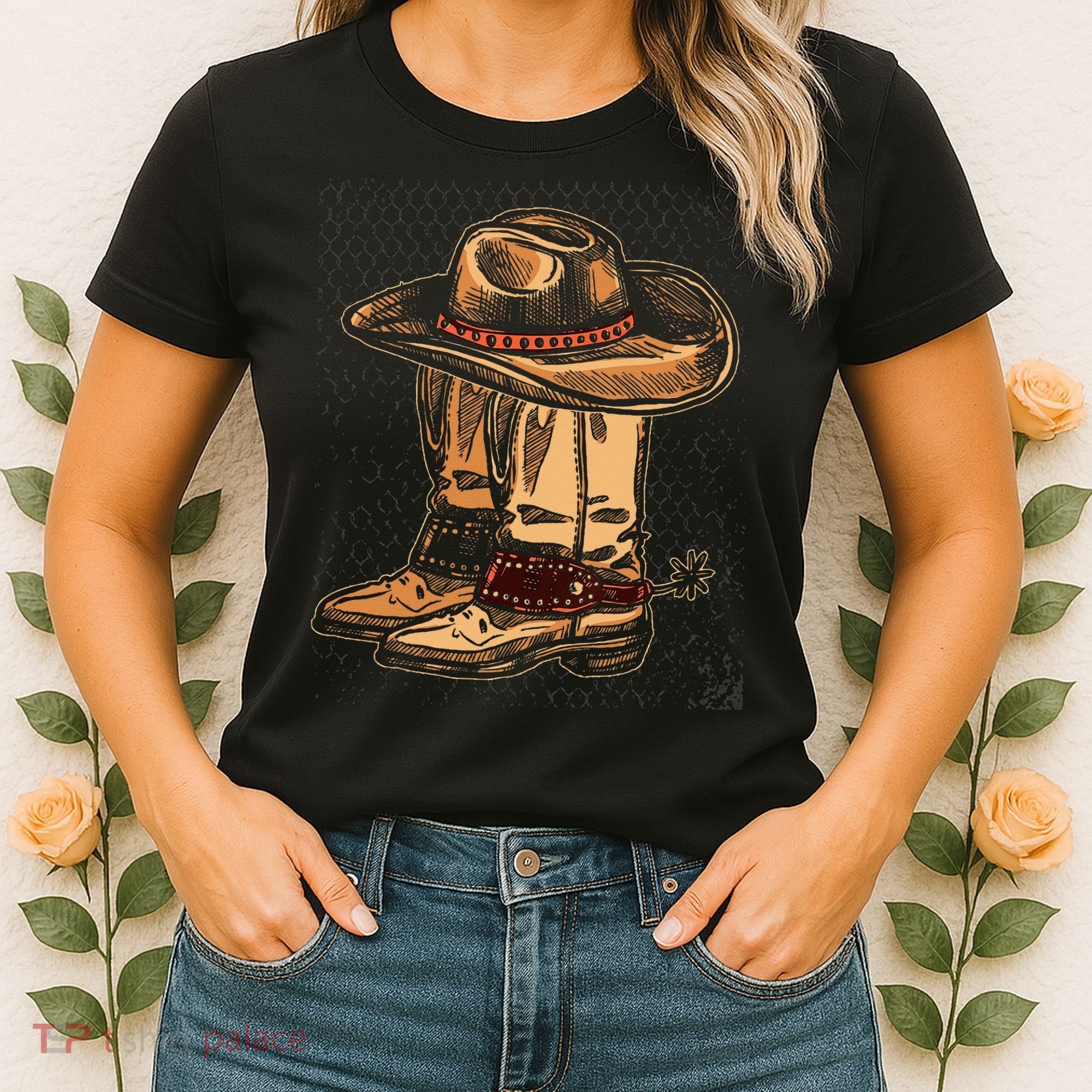 Rodeo Bull Riding Hat Line Dance Boots Cowboy Women's T-Shirt