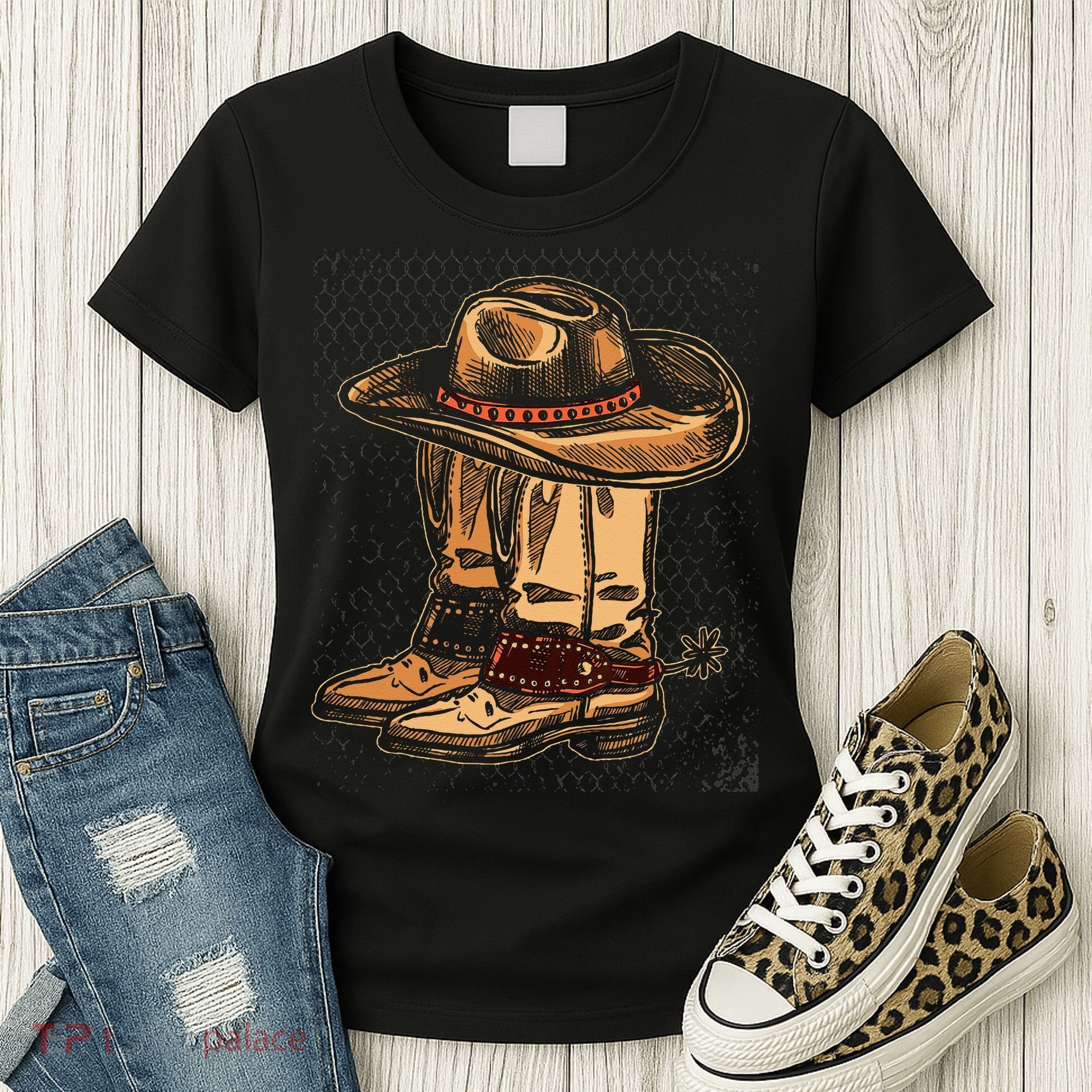Rodeo Bull Riding Hat Line Dance Boots Cowboy Women's T-Shirt