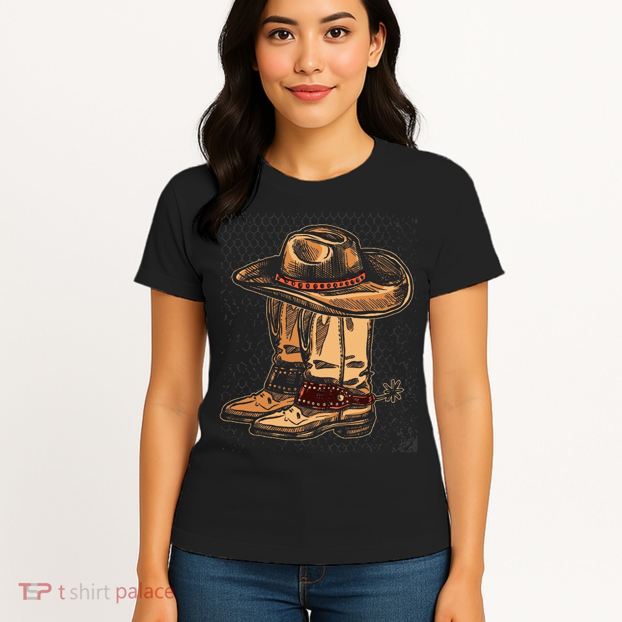 Rodeo Bull Riding Hat Line Dance Boots Cowboy Women's T-Shirt