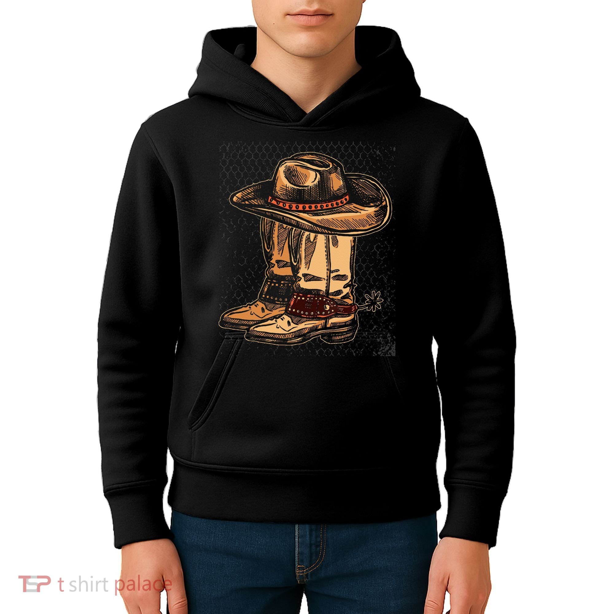 Rodeo Bull Riding Hat Line Dance Boots Cowboy Kids Hoodie