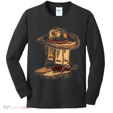 Rodeo Bull Riding Hat Line Dance Boots Cowboy Kids Long Sleeve Shirt