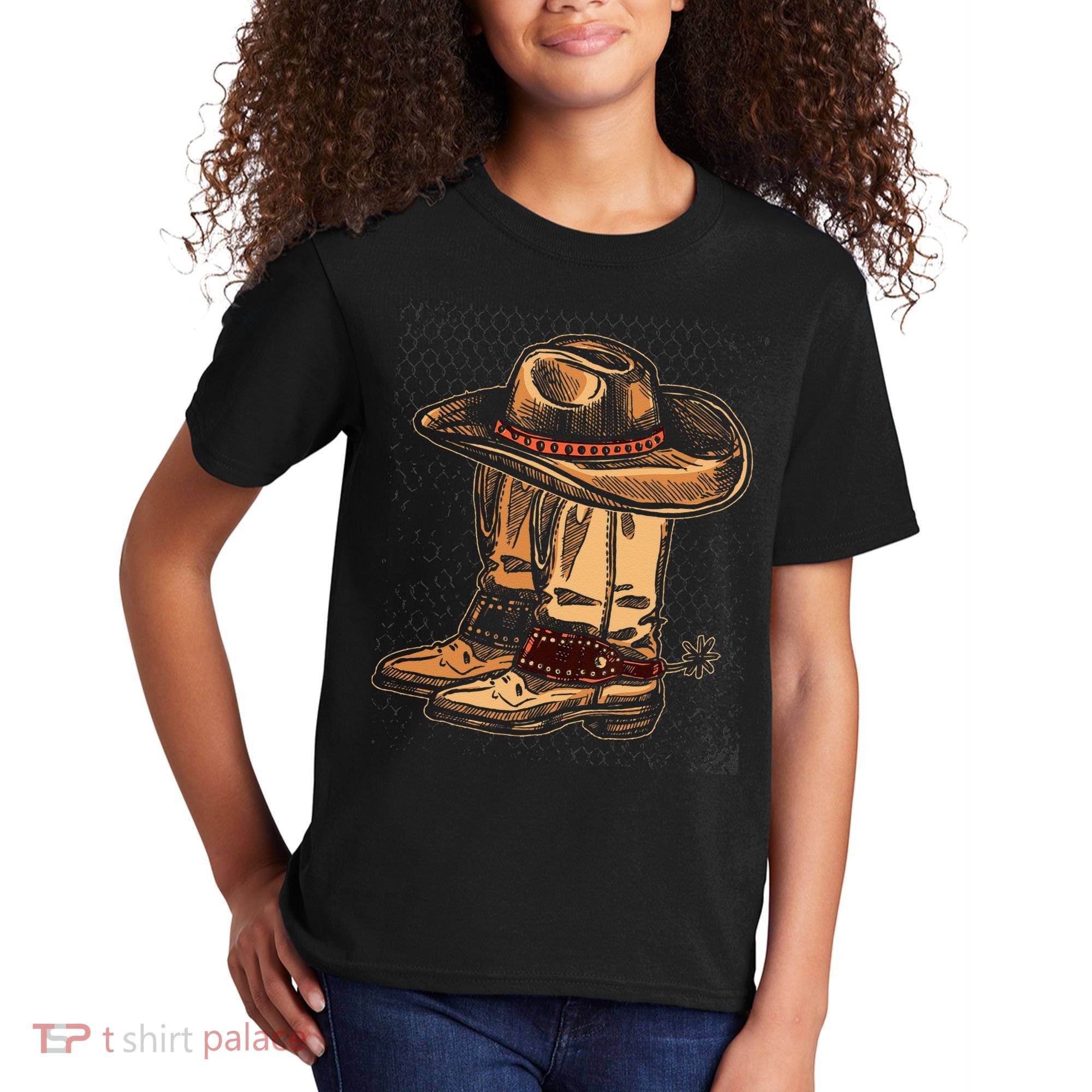 Rodeo Bull Riding Hat Line Dance Boots Cowboy Kids T-Shirt