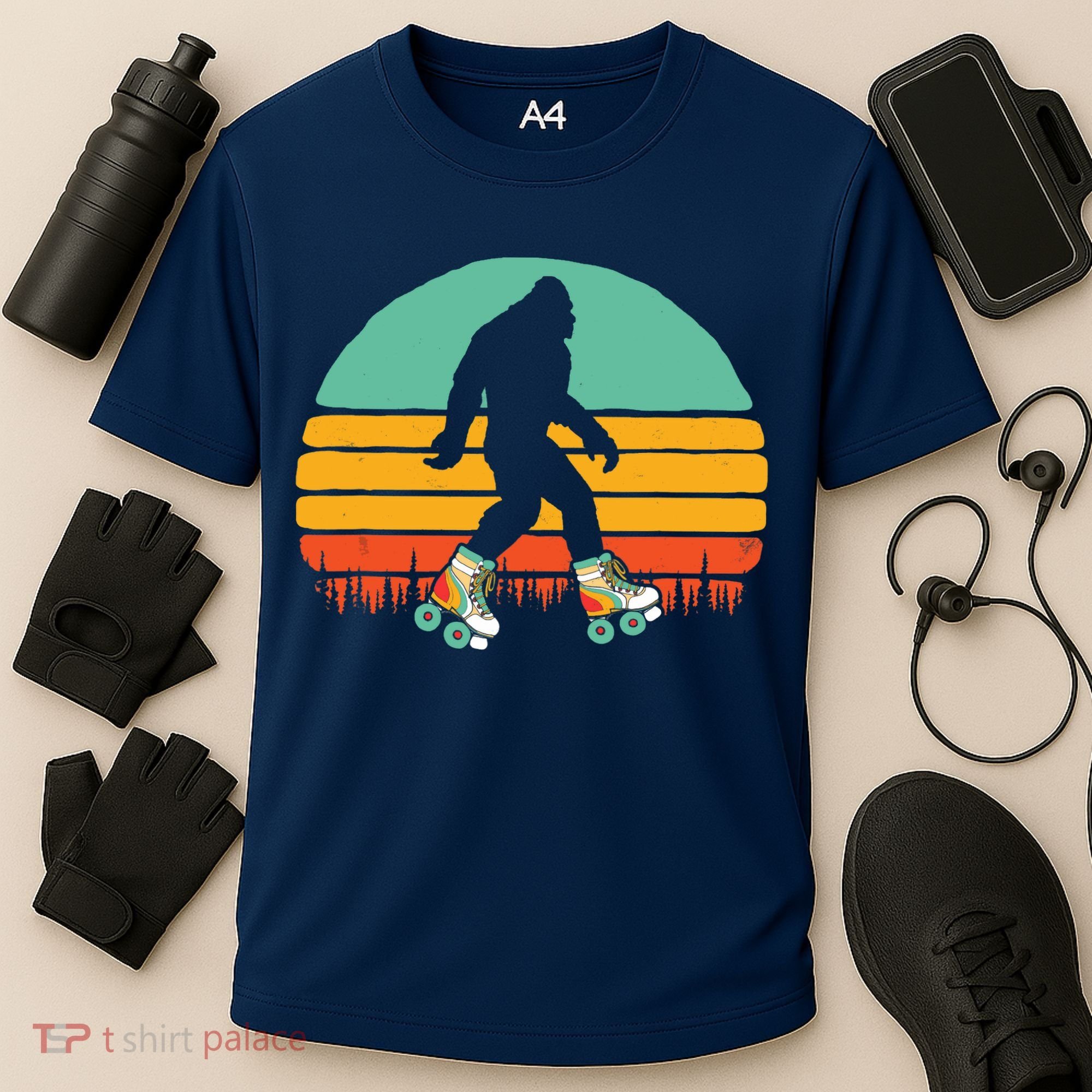 Retro Bigfoot Roller Skating Sasquatch 80s Skater Graphic Cooling Performance Crew T-Shirt