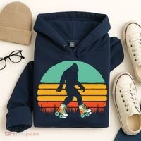 Retro Bigfoot Roller Skating Sasquatch 80s Skater Graphic Hoodie thumb 4