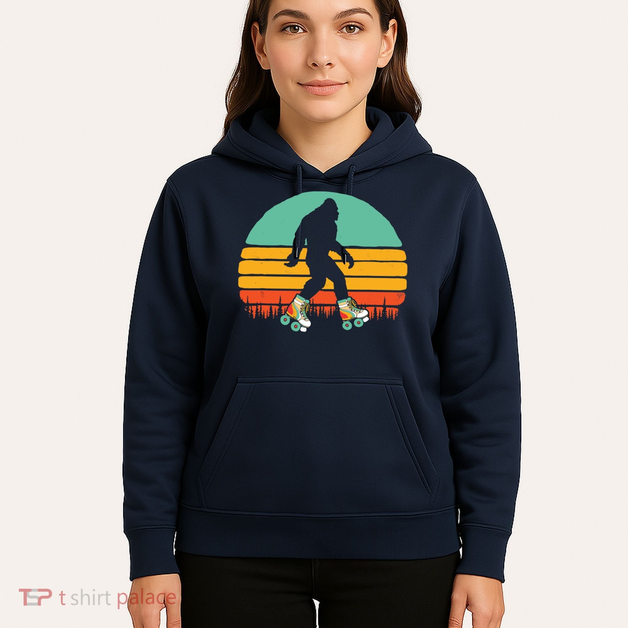 Retro Bigfoot Roller Skating Sasquatch 80s Skater Graphic Hoodie