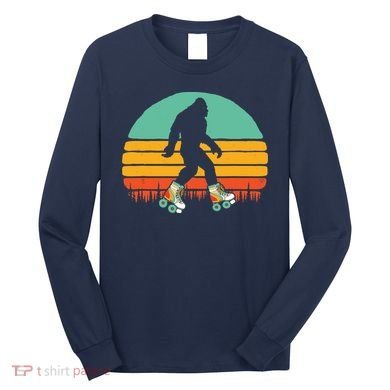 Retro Bigfoot Roller Skating Sasquatch 80s Skater Graphic Long Sleeve Shirt