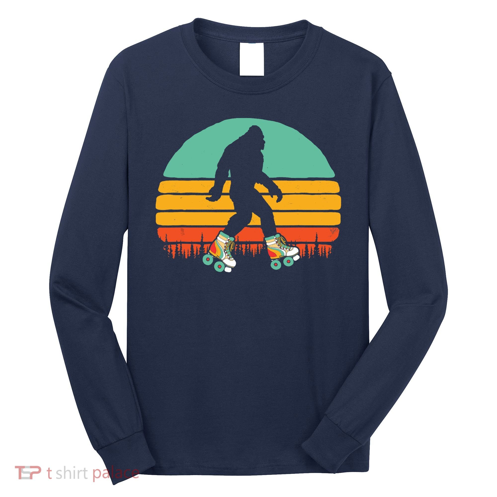 Retro Bigfoot Roller Skating Sasquatch 80s Skater Graphic Long Sleeve Shirt