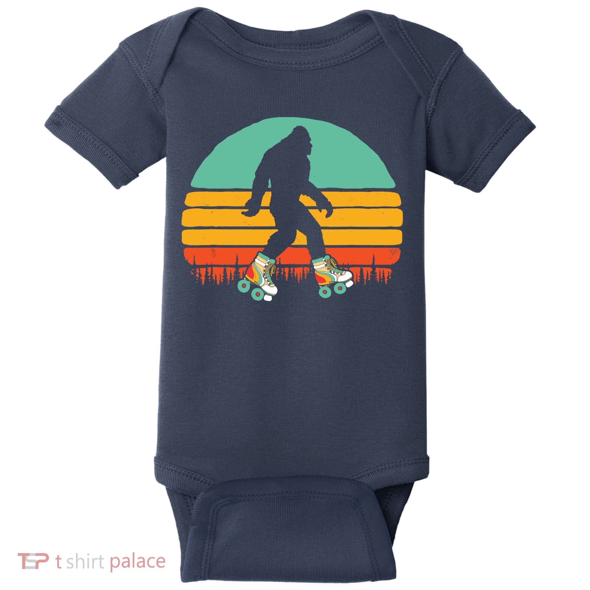 Retro Bigfoot Roller Skating Sasquatch 80s Skater Graphic Baby Bodysuit