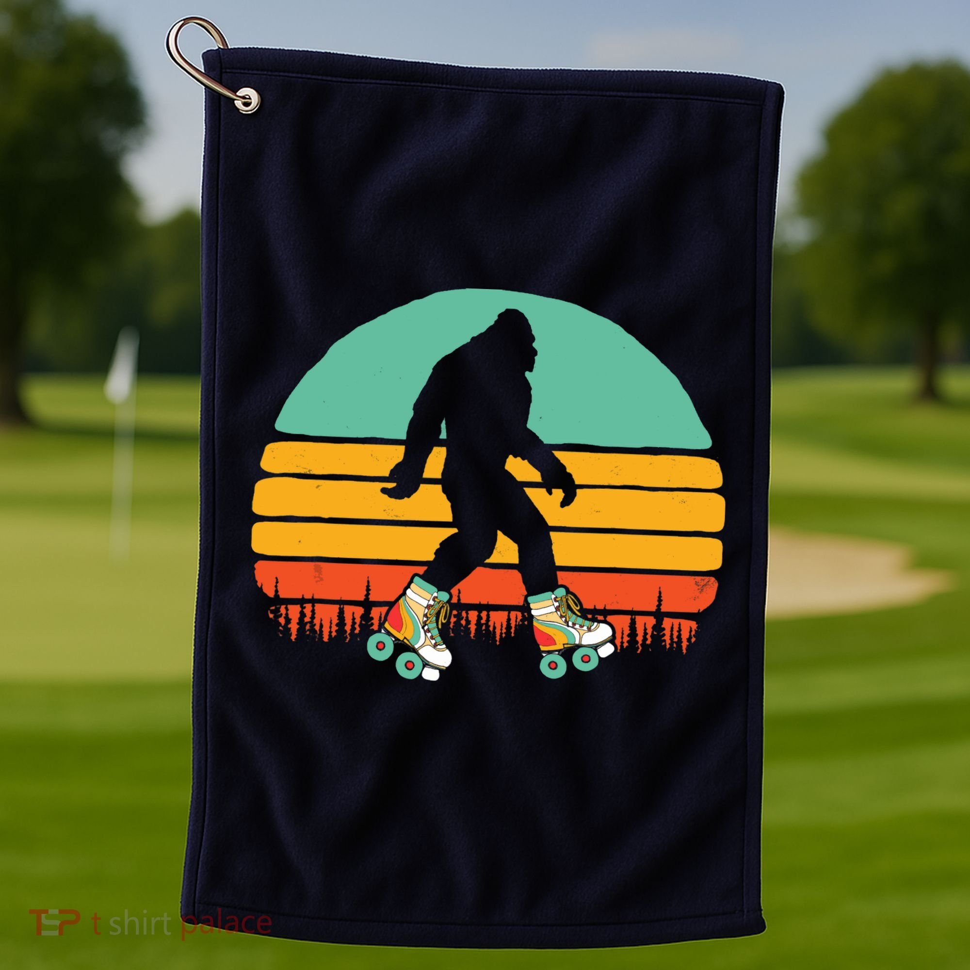 Retro Bigfoot Roller Skating Sasquatch 80s Skater Graphic Golf Towel