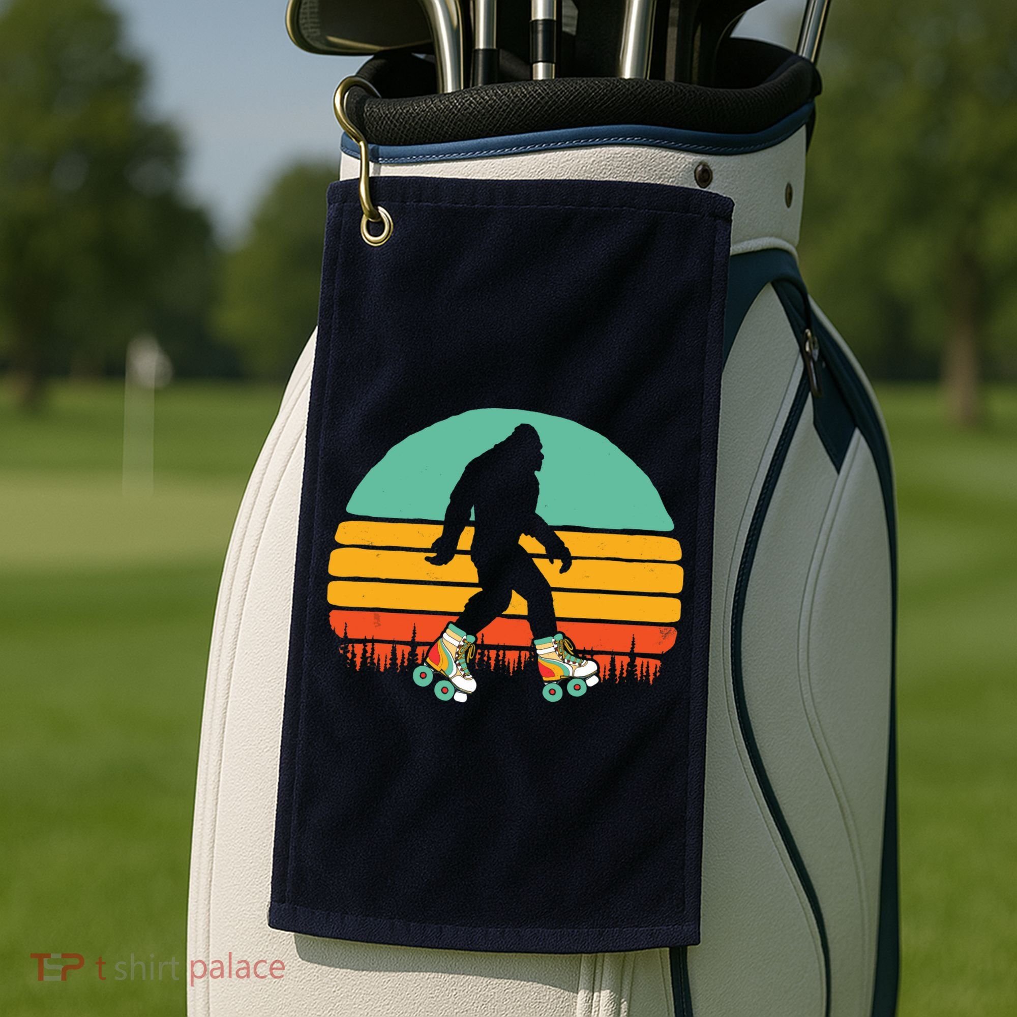Retro Bigfoot Roller Skating Sasquatch 80s Skater Graphic Golf Towel