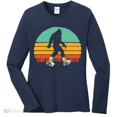 Retro Bigfoot Roller Skating Sasquatch 80s Skater Graphic Women's Long Sleeve Shirt