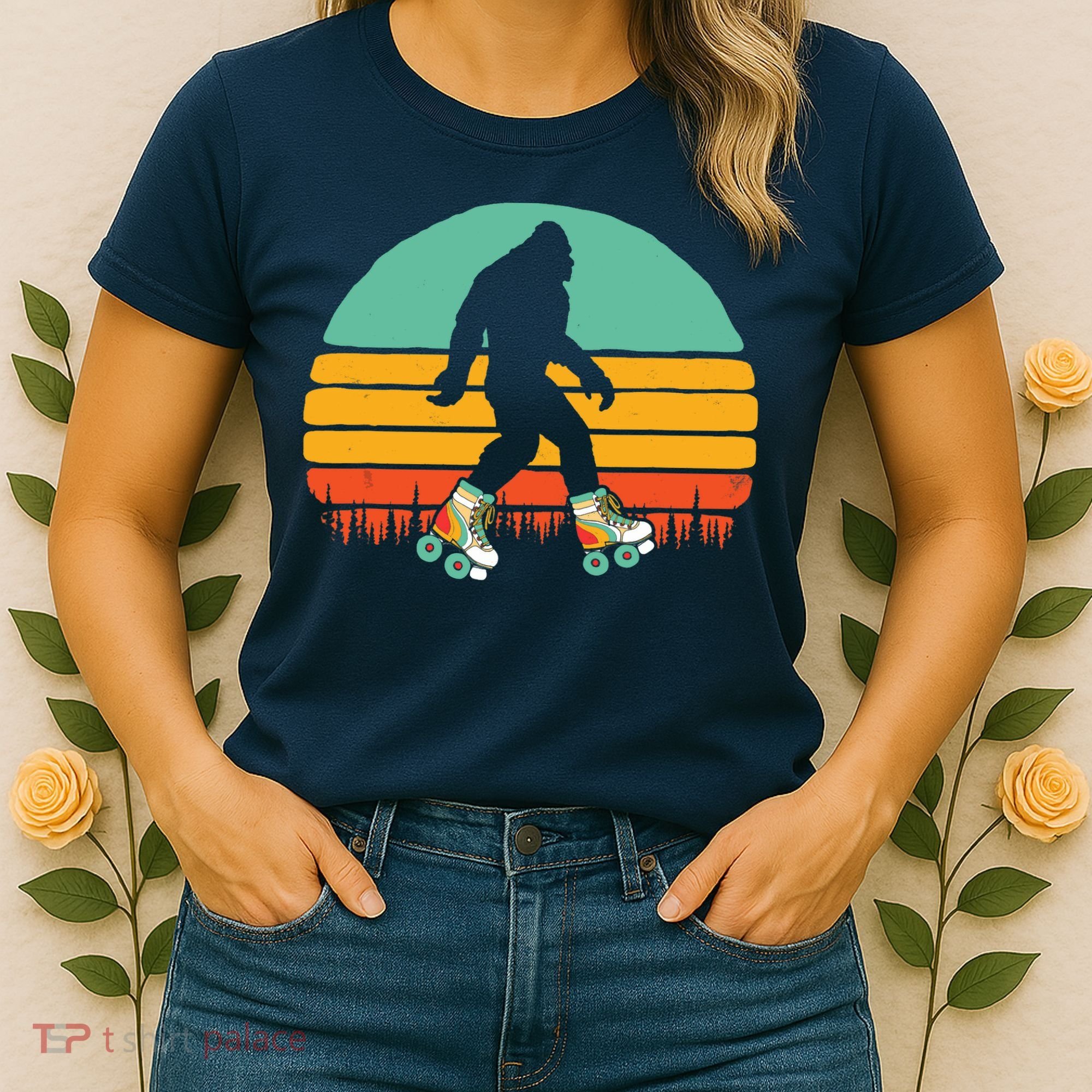 Retro Bigfoot Roller Skating Sasquatch 80s Skater Graphic Women's T-Shirt