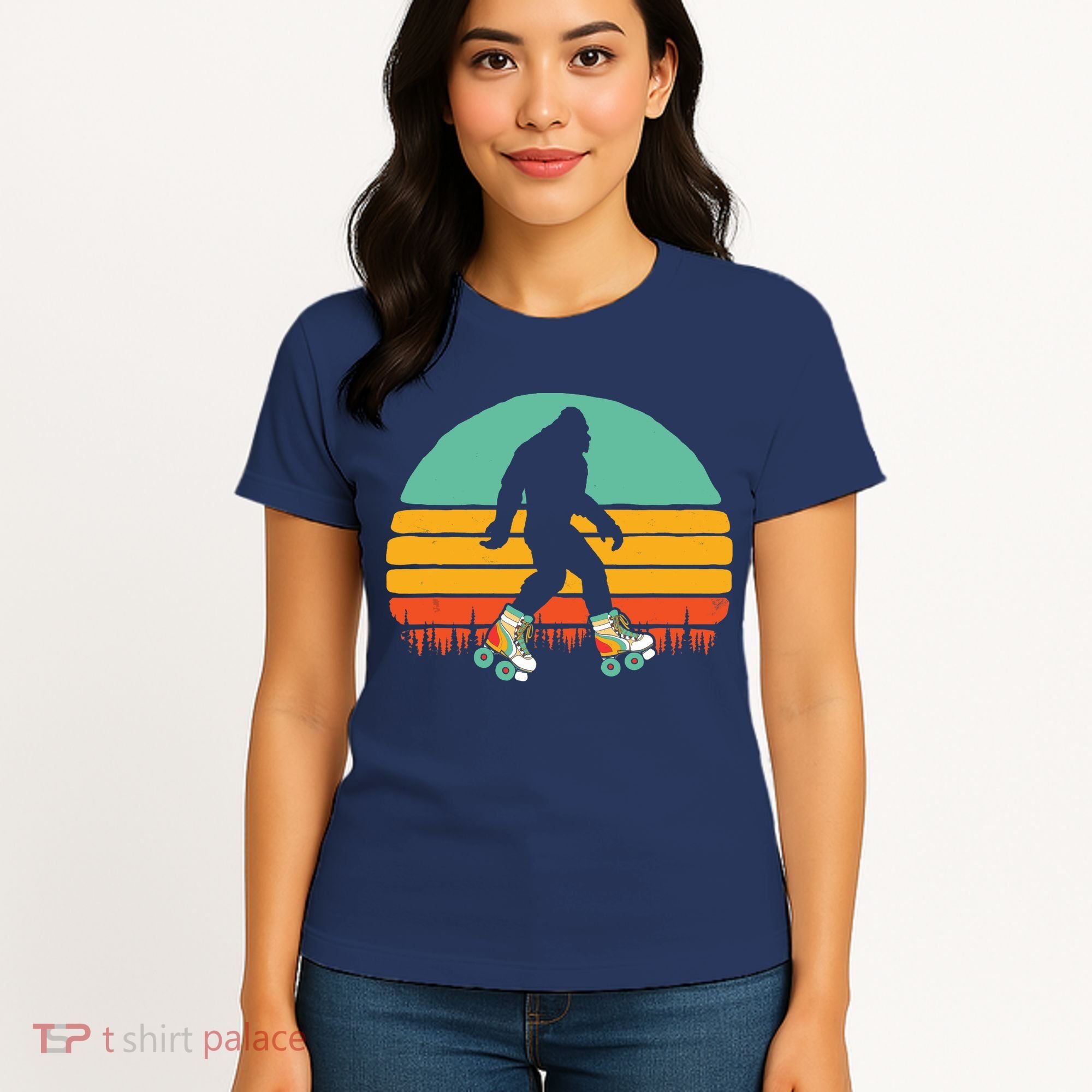 Retro Bigfoot Roller Skating Sasquatch 80s Skater Graphic Women's T-Shirt