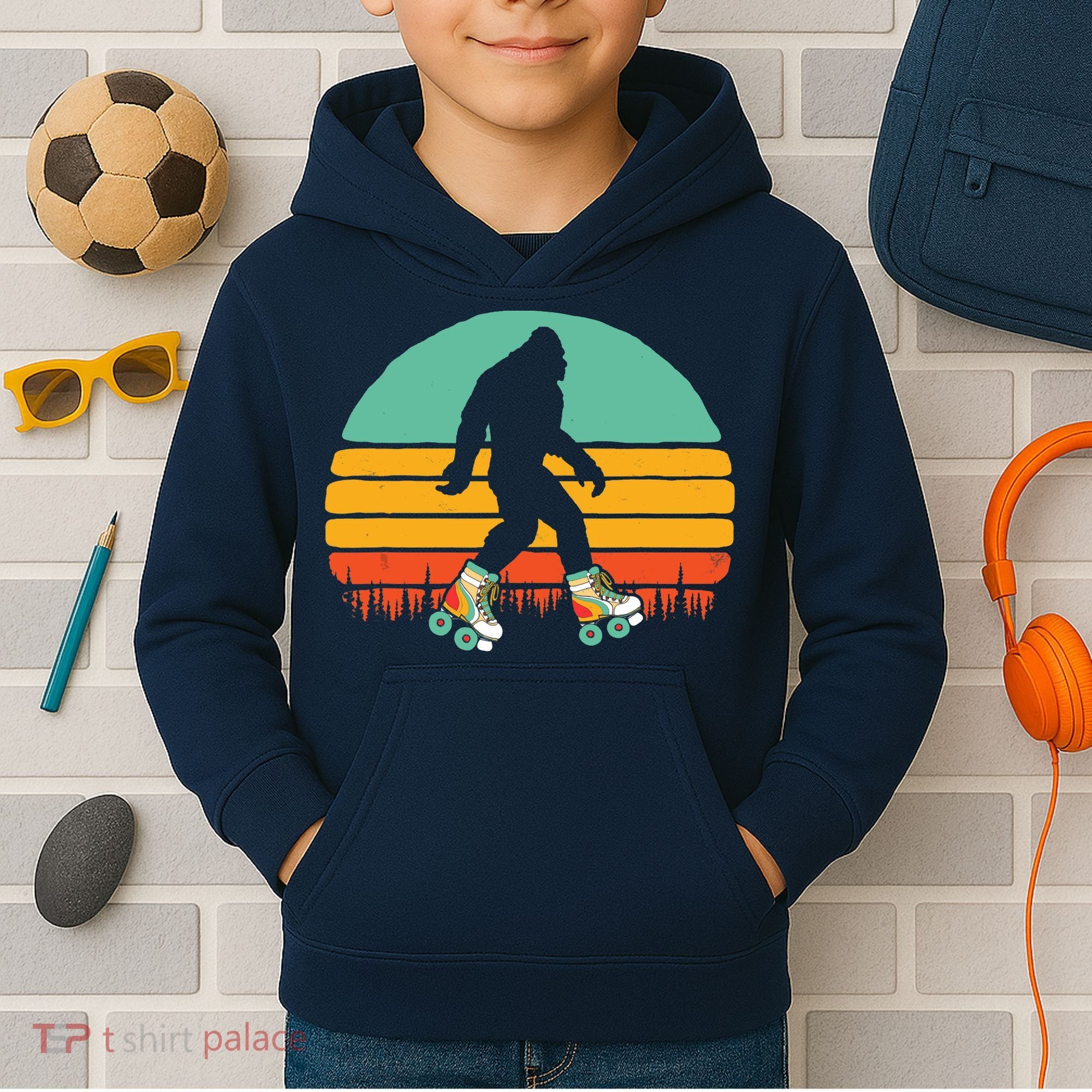 Retro Bigfoot Roller Skating Sasquatch 80s Skater Graphic Kids Hoodie