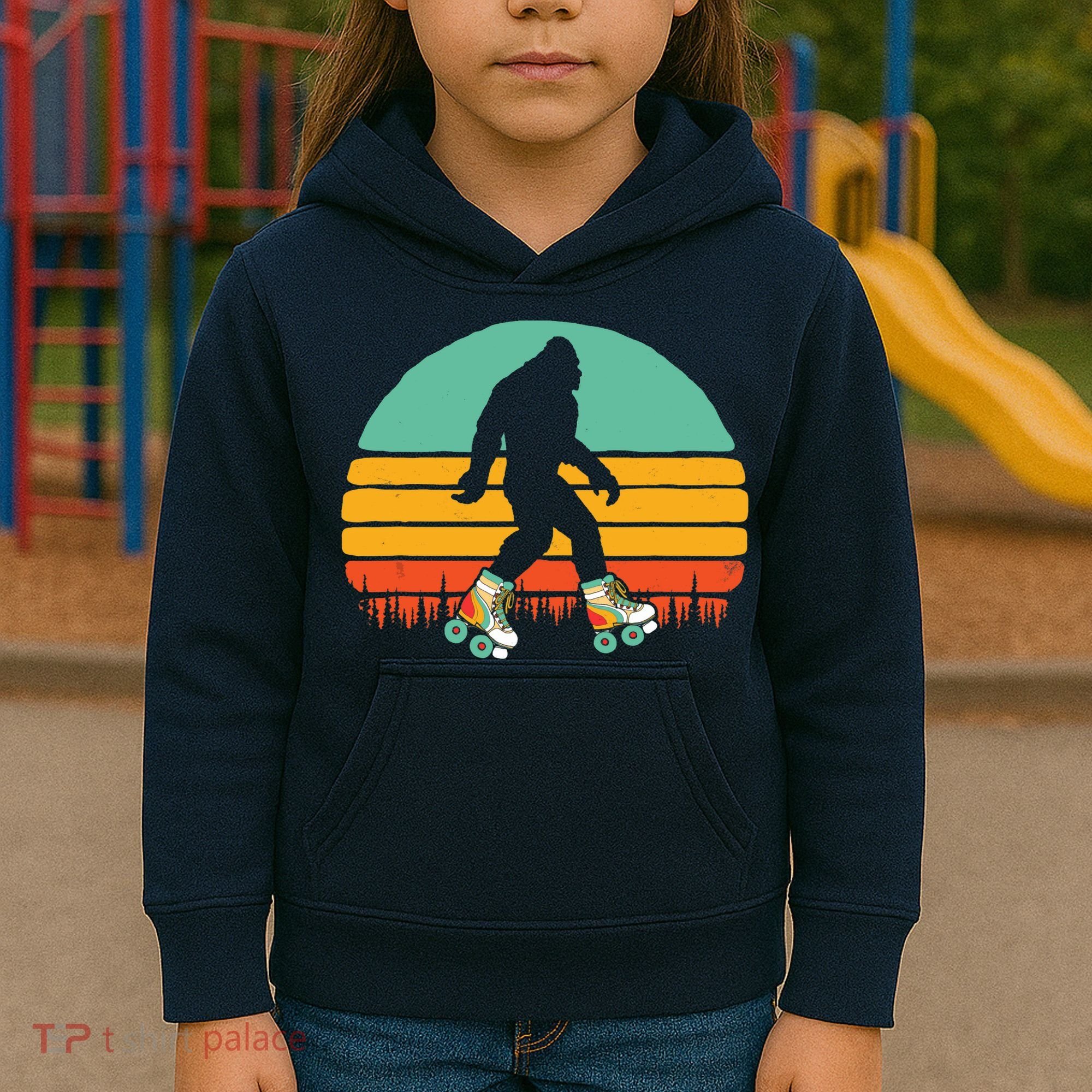 Retro Bigfoot Roller Skating Sasquatch 80s Skater Graphic Kids Hoodie