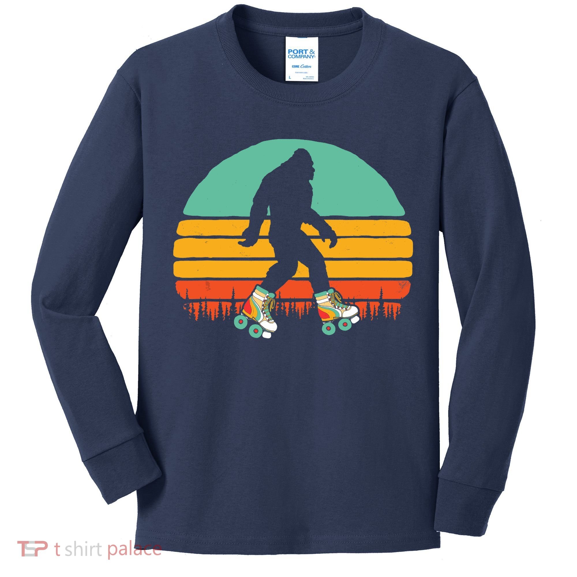 Retro Bigfoot Roller Skating Sasquatch 80s Skater Graphic Kids Long Sleeve Shirt