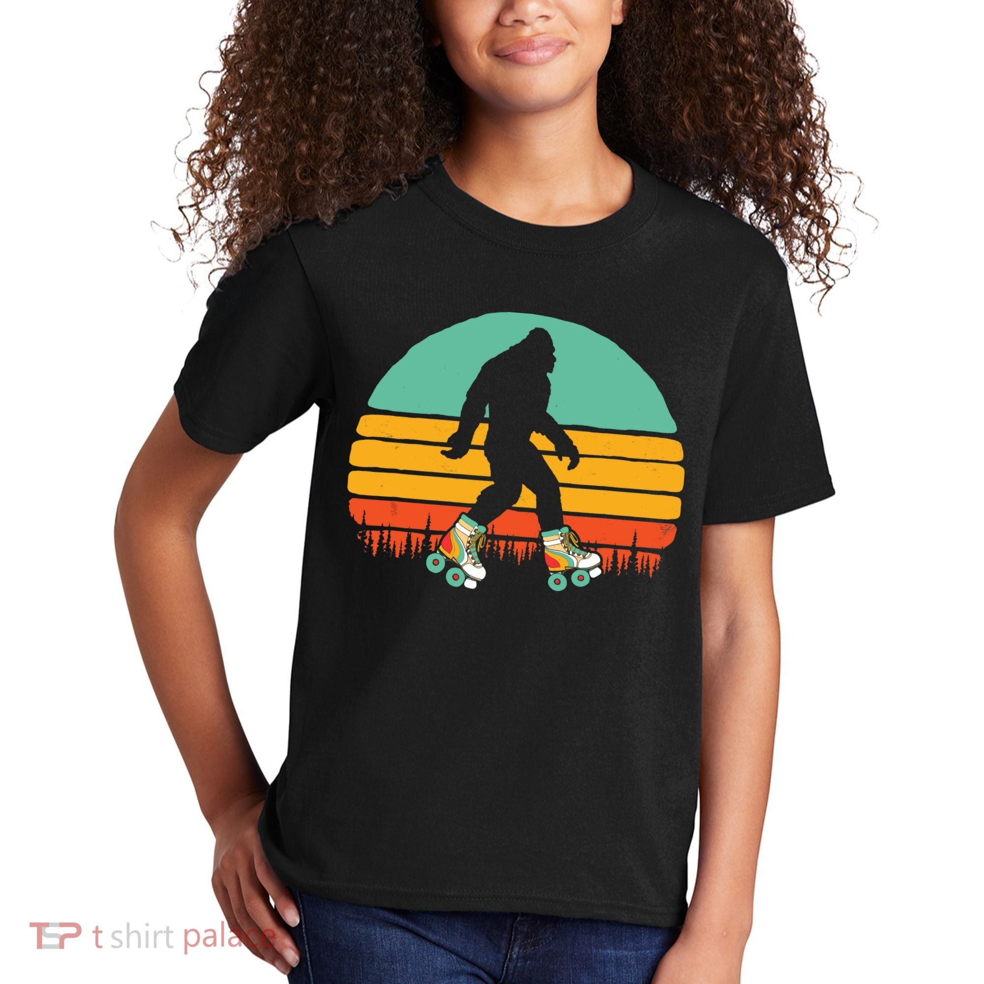 Retro Bigfoot Roller Skating Sasquatch 80s Skater Graphic Kids T-Shirt