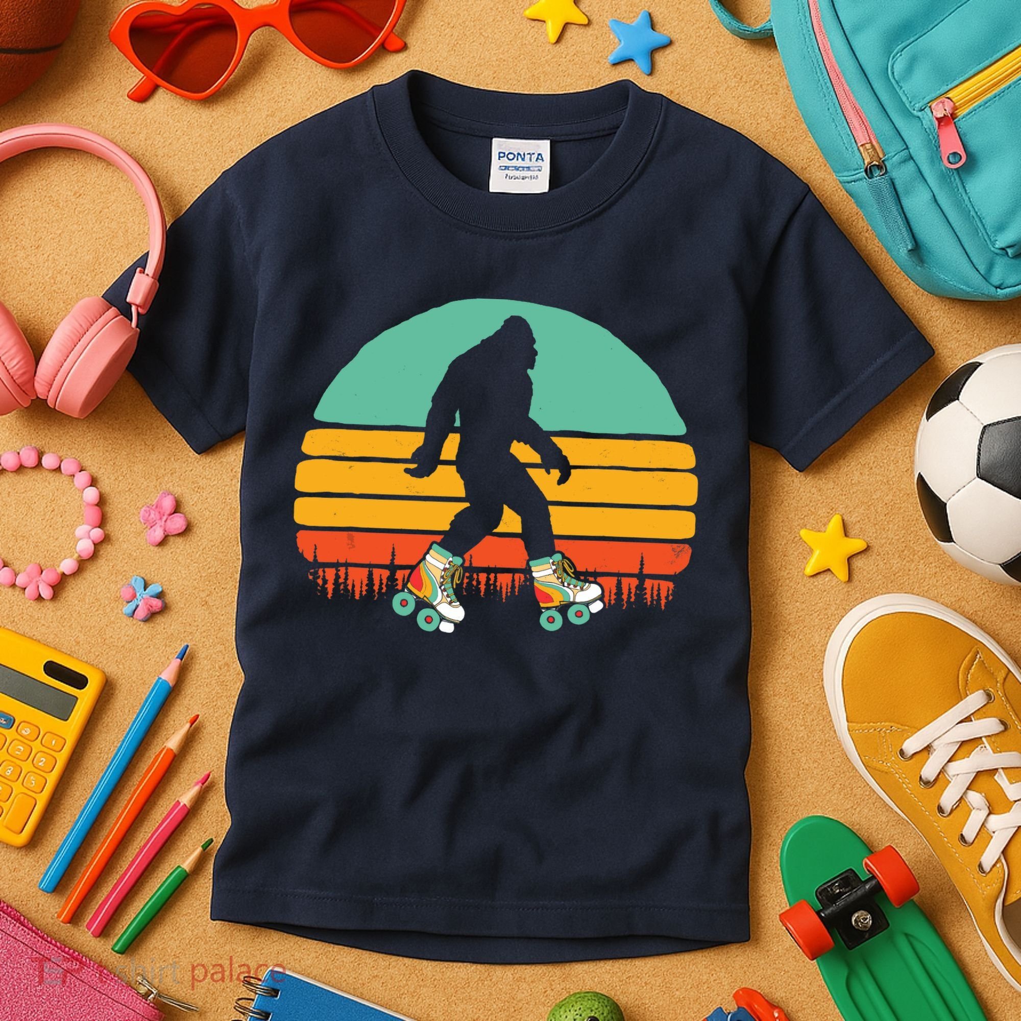Retro Bigfoot Roller Skating Sasquatch 80s Skater Graphic Kids T-Shirt