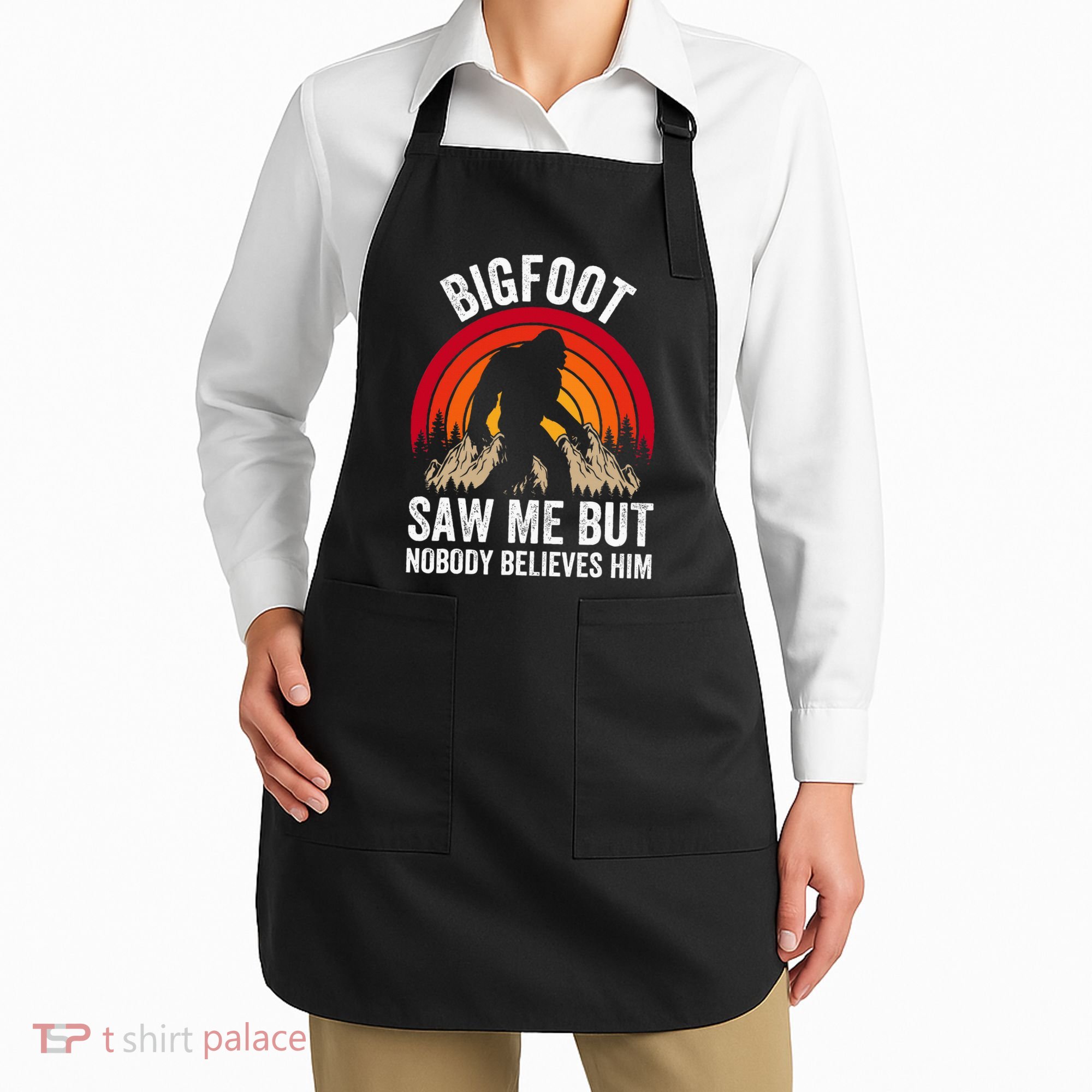 retro Bigfoot Saw Me But Nobody Believes Him Apron