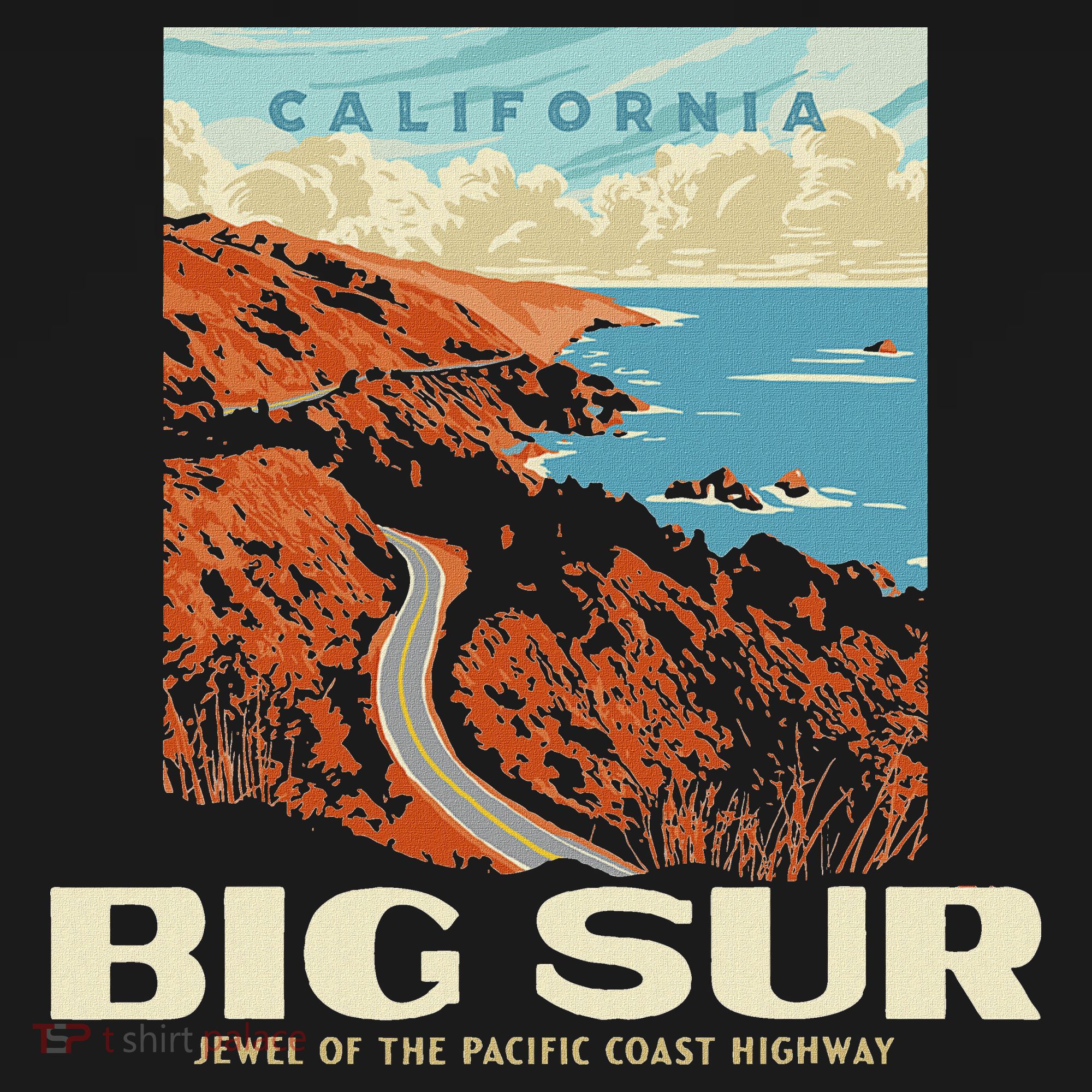 Retro Big Sur California Coast Wpa Style Vintage Graphic T-Shirt