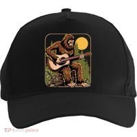 Retro Bigfoot Sasquatch Playing Acoustic Guitar Guitarist Five-Panel Snapback Cap thumb 0