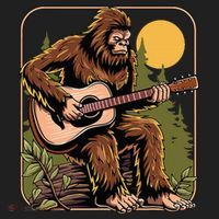 Retro Bigfoot Sasquatch Playing Acoustic Guitar Guitarist Five-Panel Snapback Cap thumb 2
