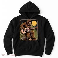 Retro Bigfoot Sasquatch Playing Acoustic Guitar Guitarist Hoodie thumb 0