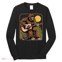 Retro Bigfoot Sasquatch Playing Acoustic Guitar Guitarist Long Sleeve Shirt thumb 0