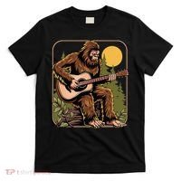 Retro Bigfoot Sasquatch Playing Acoustic Guitar Guitarist T-Shirt thumb 0