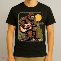 Retro Bigfoot Sasquatch Playing Acoustic Guitar Guitarist T-Shirt thumb 3