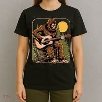 Retro Bigfoot Sasquatch Playing Acoustic Guitar Guitarist T-Shirt thumb 4