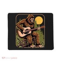 Retro Bigfoot Sasquatch Playing Acoustic Guitar Guitarist Mousepad thumb 0