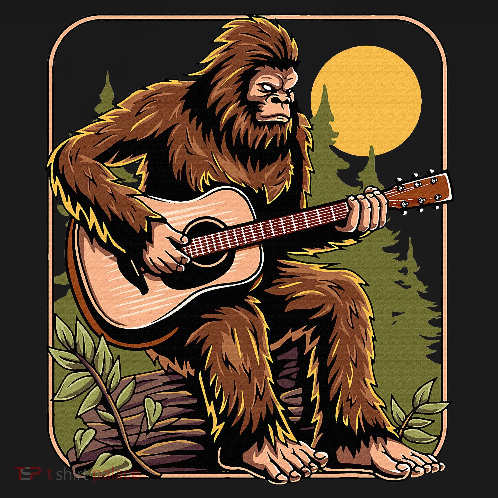 Retro Bigfoot Sasquatch Playing Acoustic Guitar Guitarist Mousepad