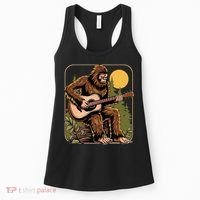 Retro Bigfoot Sasquatch Playing Acoustic Guitar Guitarist Women's Tank Top thumb 0