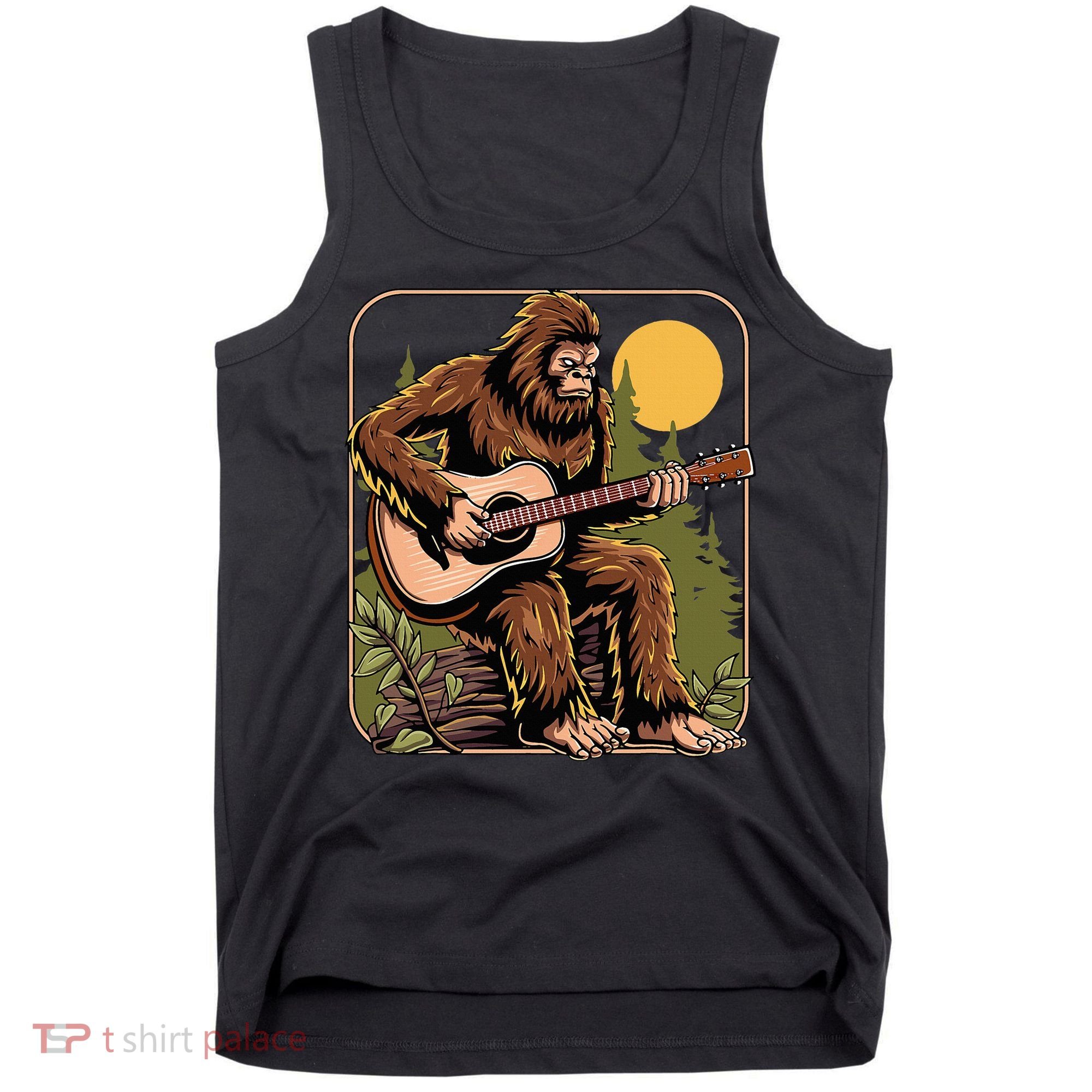 Retro Bigfoot Sasquatch Playing Acoustic Guitar Guitarist Tank Top