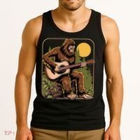 Retro Bigfoot Sasquatch Playing Acoustic Guitar Guitarist Tank Top thumb 3