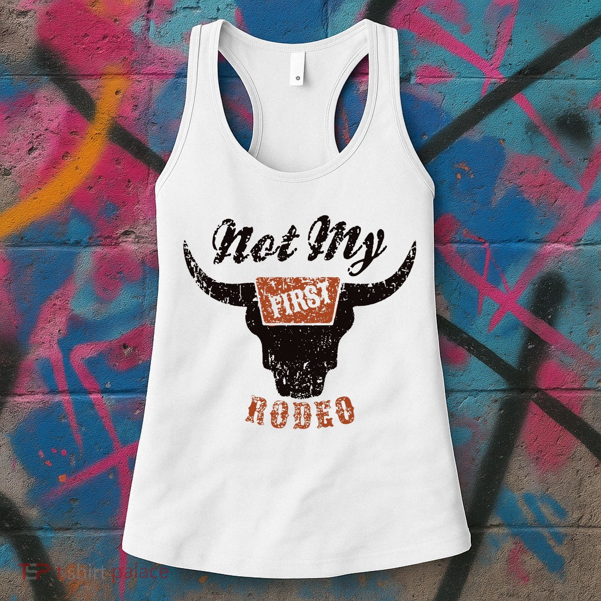 Retro Bull Skull Not My First Rodeo Western Country Cowboy Women's Tank Top
