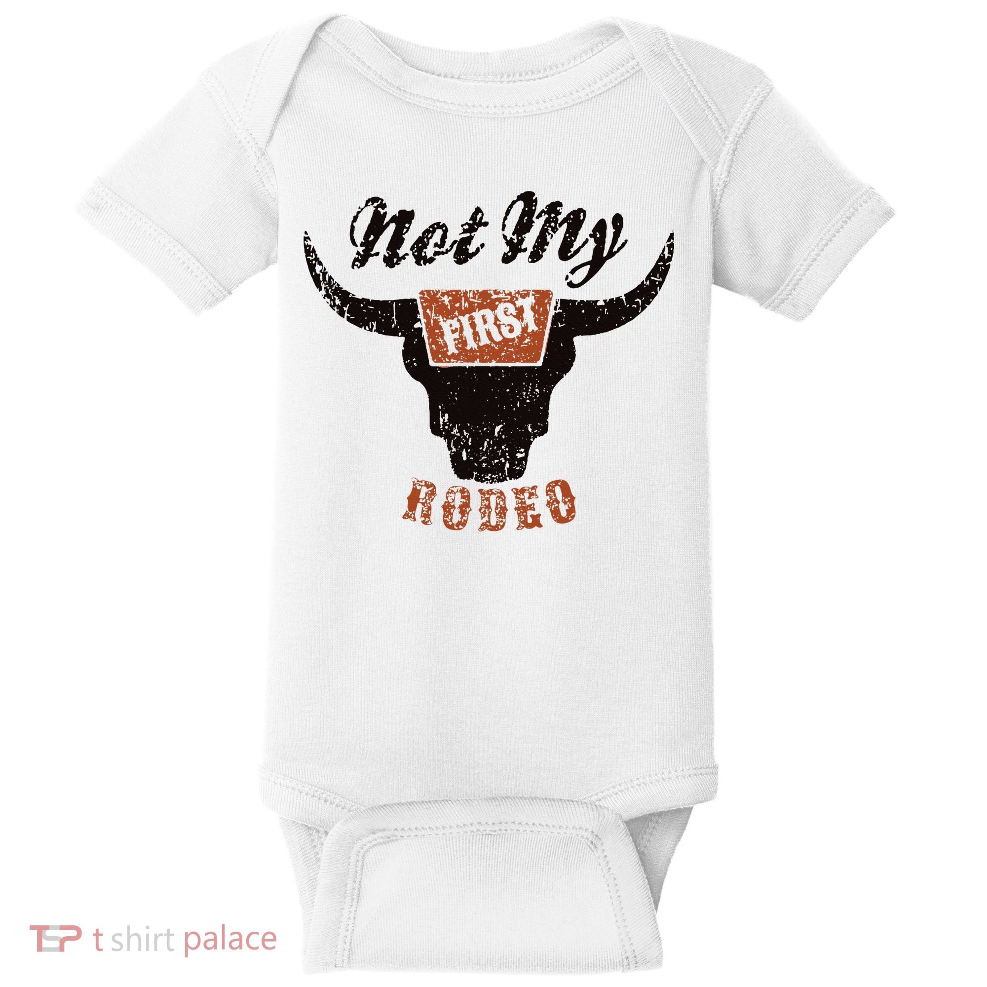 Retro Bull Skull Not My First Rodeo Western Country Cowboy Baby Bodysuit